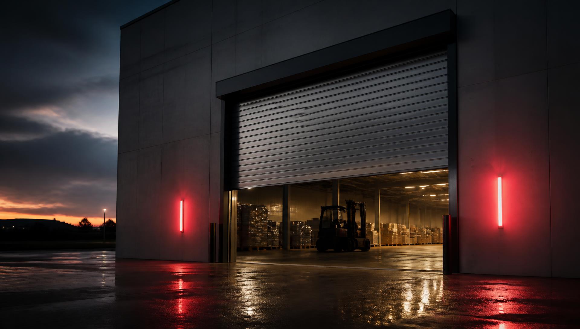 Entrada industrial com porta rápida em operação